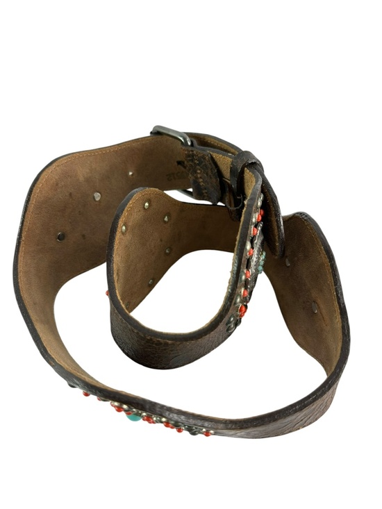 Rare Vintage STREETS AHEAD Brown Wide Leather Western Belt Conchos M 34 USA main image 4